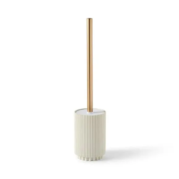 Ribbed Toilet Brush with Holder - Grey, Resin