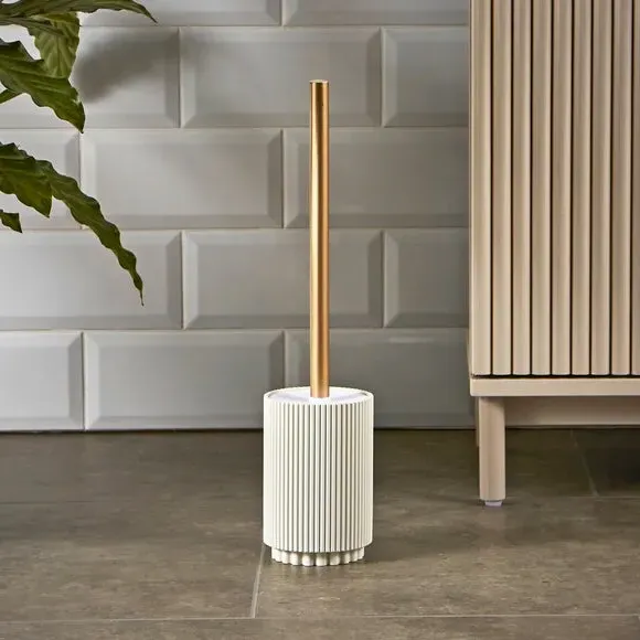Ribbed Toilet Brush with Holder - Grey, Resin image