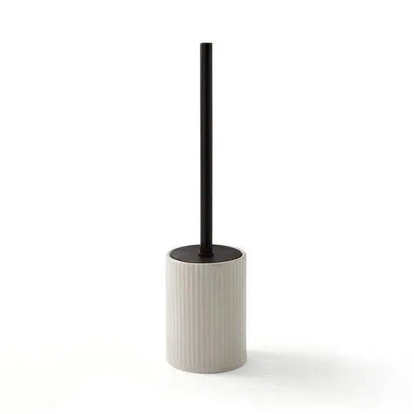Ribbed Toilet Brush with Holder - Silver, Ceramic