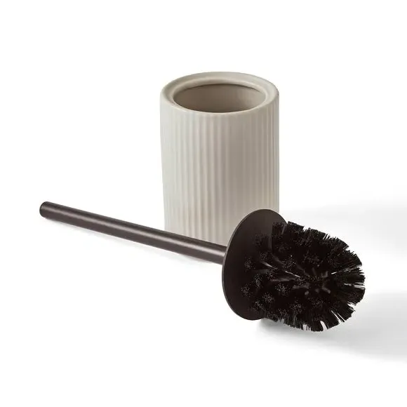 Ribbed Toilet Brush with Holder - Silver, Ceramic