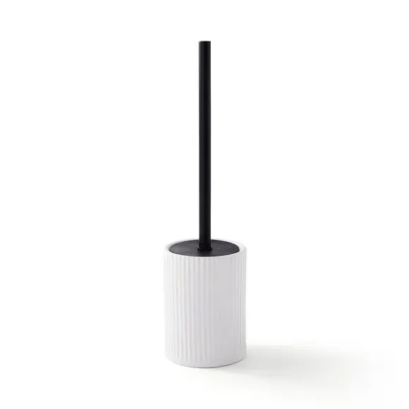 Ribbed Toilet Brush with Holder - White, Ceramic