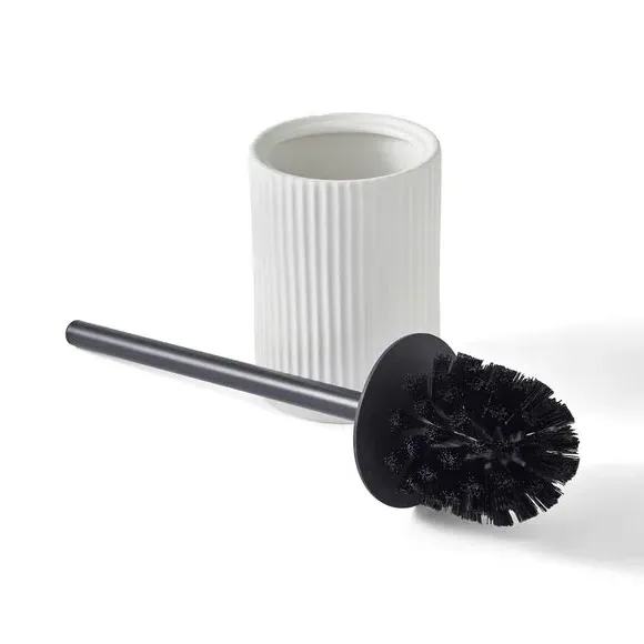 Ribbed Toilet Brush with Holder - White, Ceramic