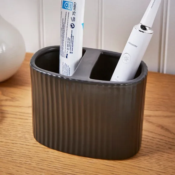 Ribbed Toothbrush Holder - Black, Ceramic