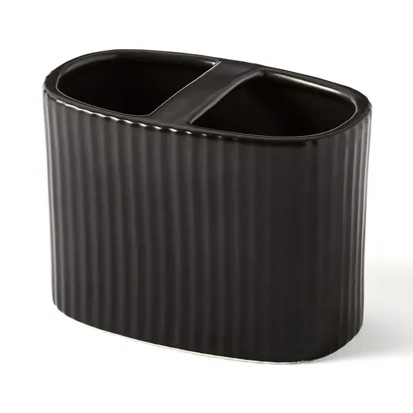 Ribbed Toothbrush Holder - Black, Ceramic