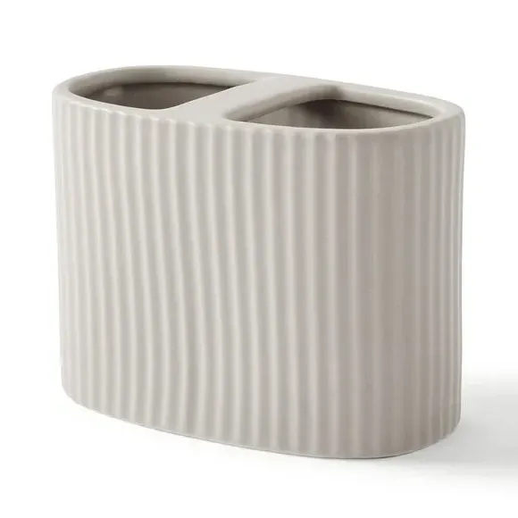 Ribbed Toothbrush Holder - Silver, Ceramic