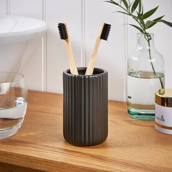 Ribbed Tumbler Holder - Black, Ceramic image