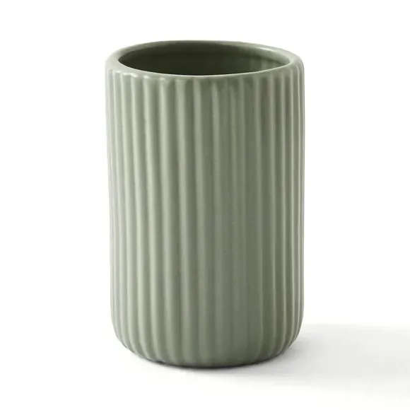 Ribbed Tumbler Holder - Green, Ceramic