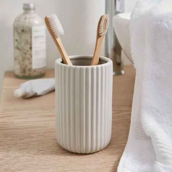 Ribbed Tumbler Holder - Silver, Ceramic
