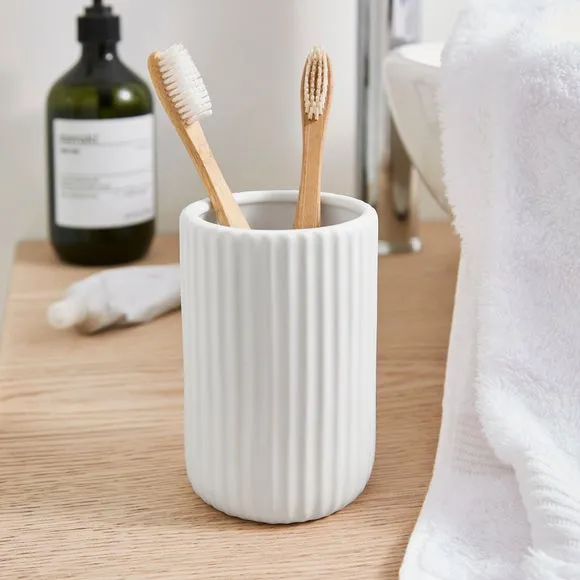 Ribbed Tumbler Holder - White, Ceramic