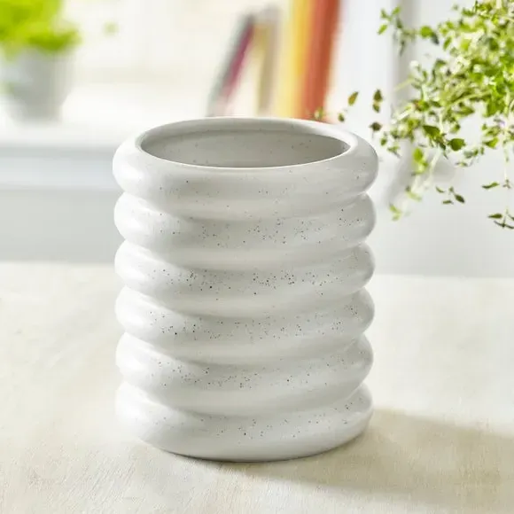 Ribbed Utensil Pot - Stone, Stoneware image