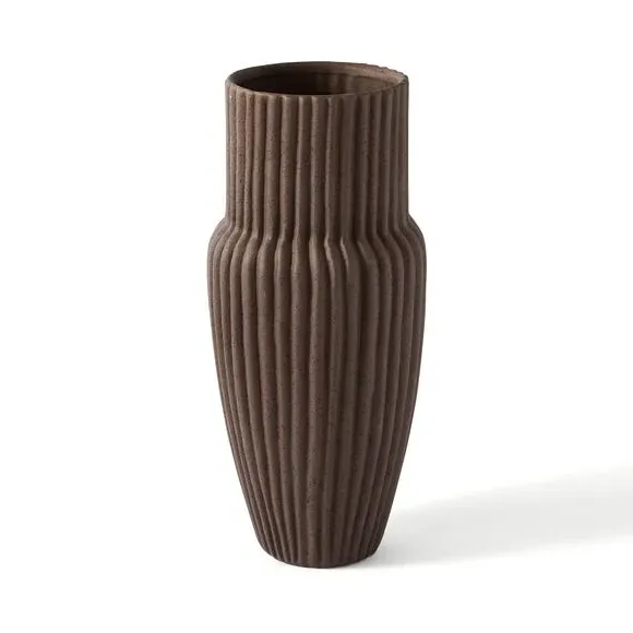 Ribbed Vase with Fluted Design - Chocolate, Stoneware
