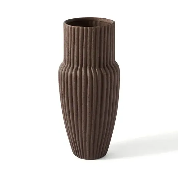 Ribbed Vase with Fluted Design - Chocolate, Stoneware