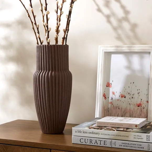 Ribbed Vase with Fluted Design - Chocolate, Stoneware image