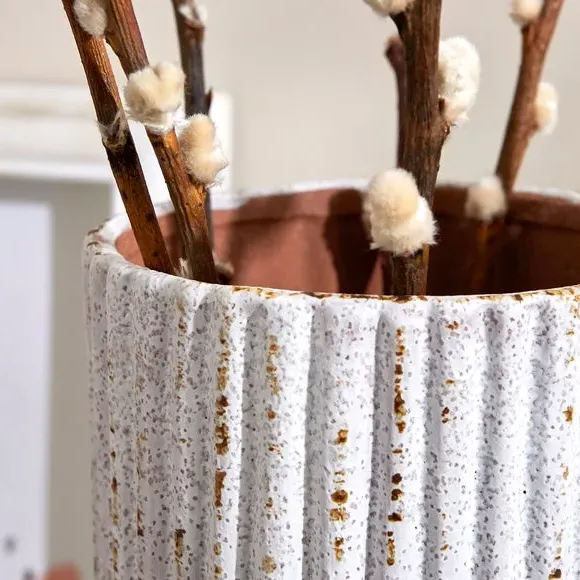 Ribbed Vase with Fluted Design - Concrete, Stoneware
