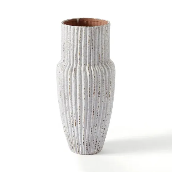 Ribbed Vase with Fluted Design - Concrete, Stoneware