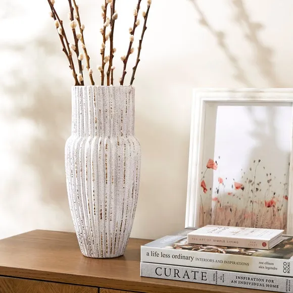 Ribbed Vase with Fluted Design - Concrete, Stoneware