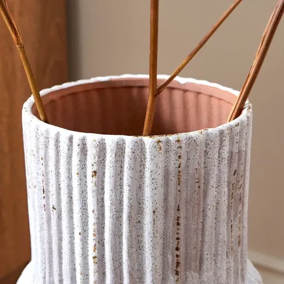 Ribbed Vase with Fluted Design - Grey, Stoneware