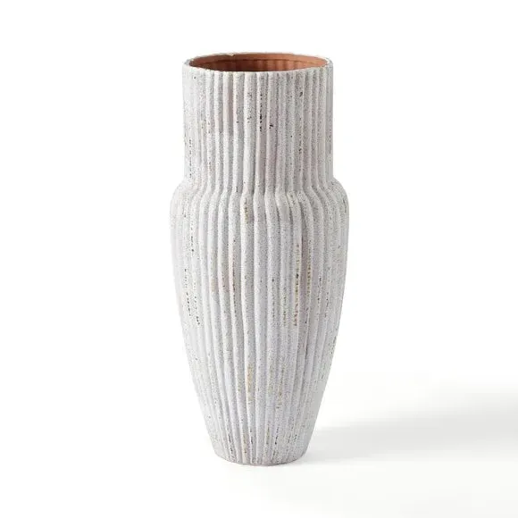 Ribbed Vase with Fluted Design - Grey, Stoneware
