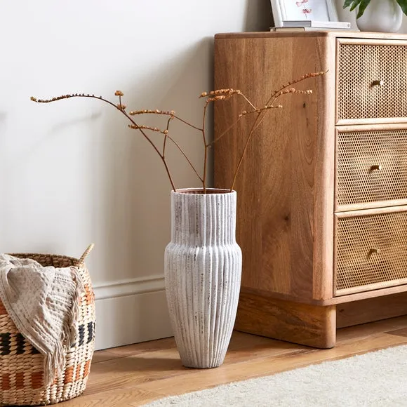 Ribbed Vase with Fluted Design - Grey, Stoneware