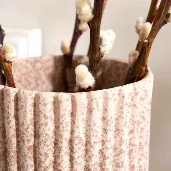 Ribbed Vase with Fluted Design - Pebble, Stoneware