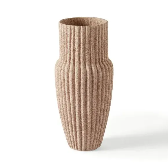 Ribbed Vase with Fluted Design - Pebble, Stoneware