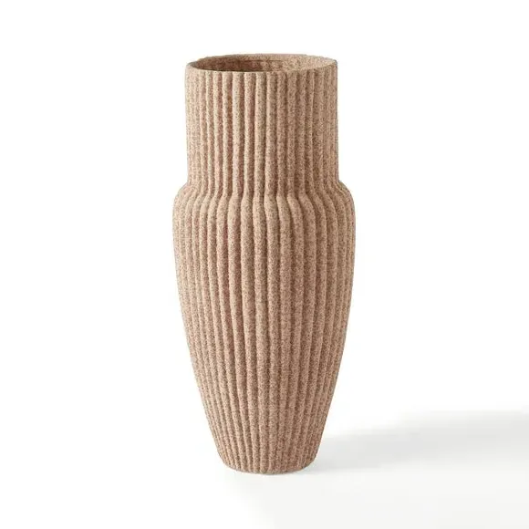 Ribbed Vase with Fluted Design - Pebble, Stoneware