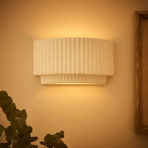 Ribbed Wall Light - White, Ceramic