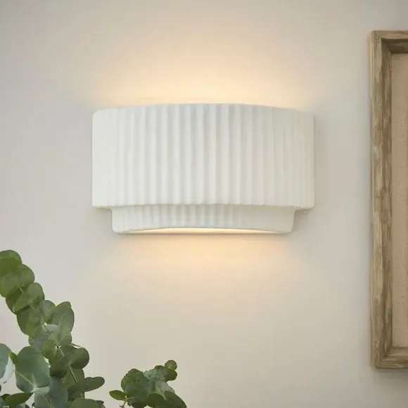 Ribbed Wall Light - White, Ceramic image