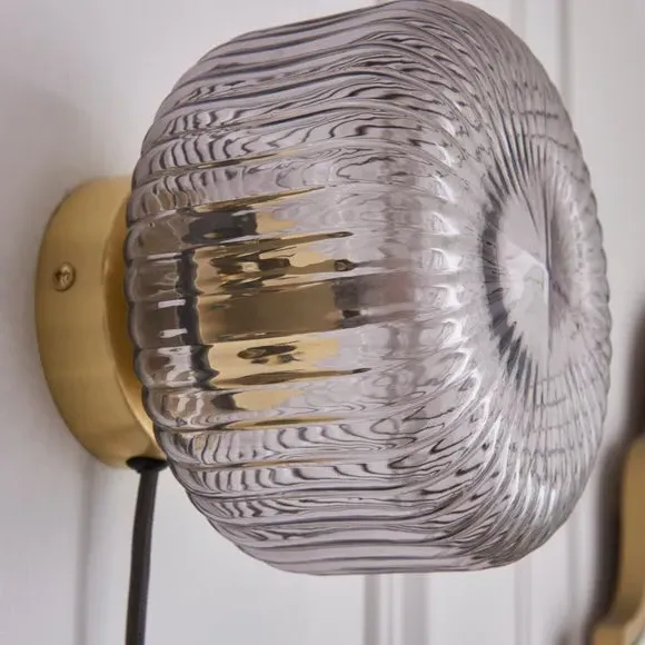 Ribbed Wall Light with Plug - Blue, Glass