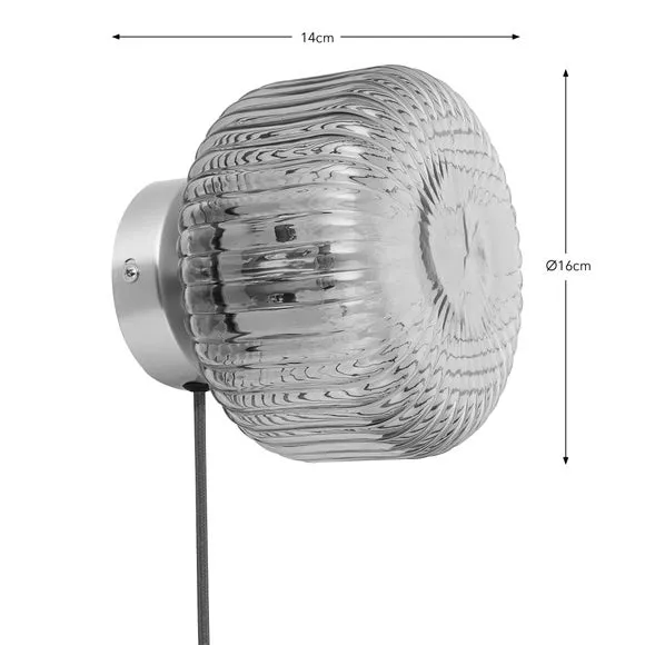 Ribbed Wall Light with Plug - Blue, Glass