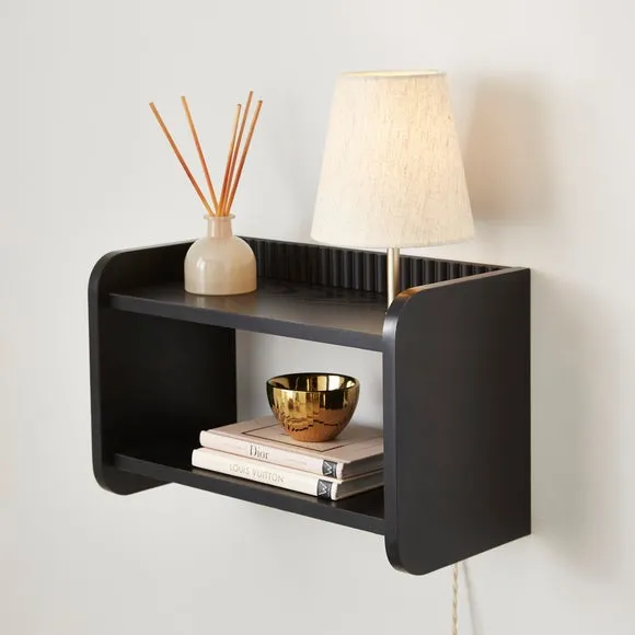 Ribbed Wall Light with Shelving - Black image