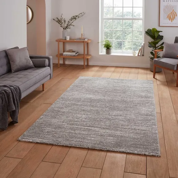 Ribbed Washable Rug - Grey, Polyester