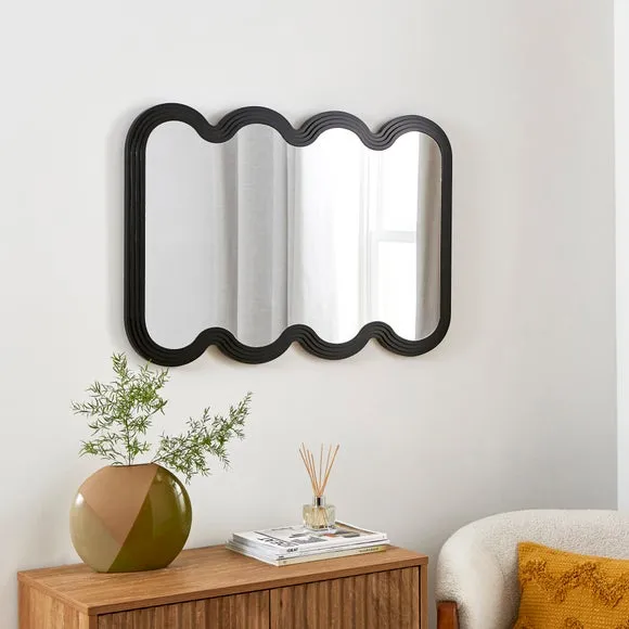 Ribbed Wavy Wall Mirror - Black