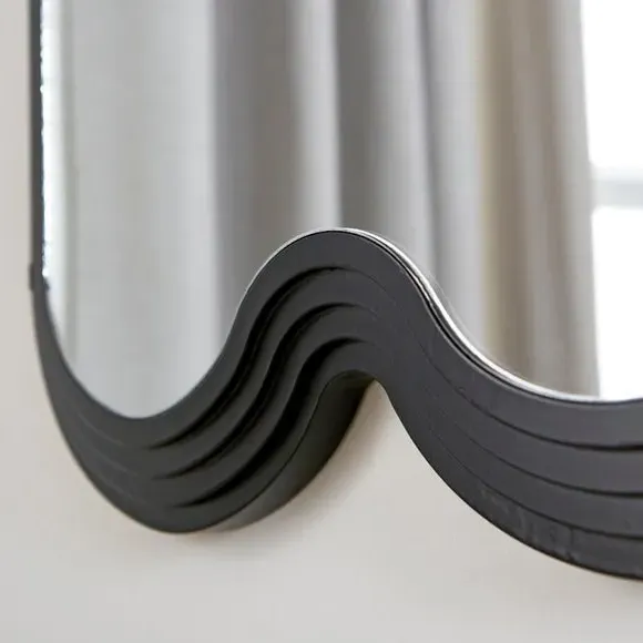 Ribbed Wavy Wall Mirror - Black