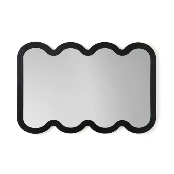 Ribbed Wavy Wall Mirror - Black