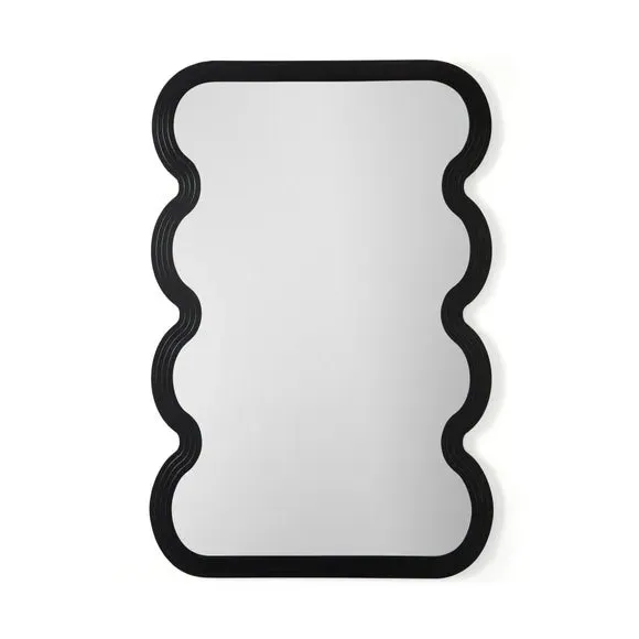 Ribbed Wavy Wall Mirror - Black