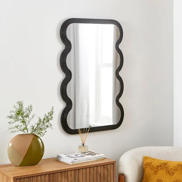 Ribbed Wavy Wall Mirror - Black image