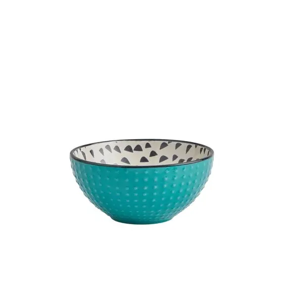 Rice Bowl with Dashed Pattern - Teal, Stoneware image