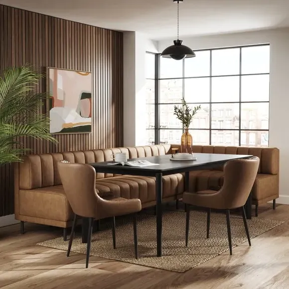 Right Hand Dining Bench Modular - Tan, Faux Leather
