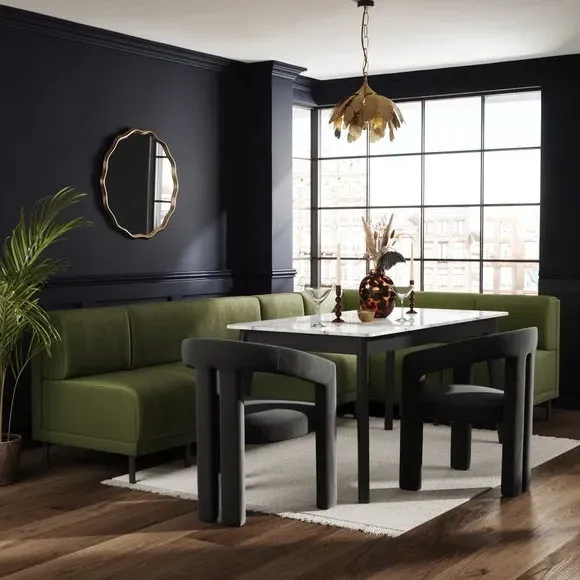 Right Hand Dining Bench - Olive, Plush Velvet