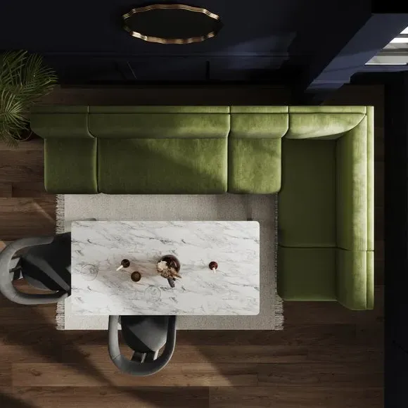 Right Hand Dining Bench - Olive, Plush Velvet