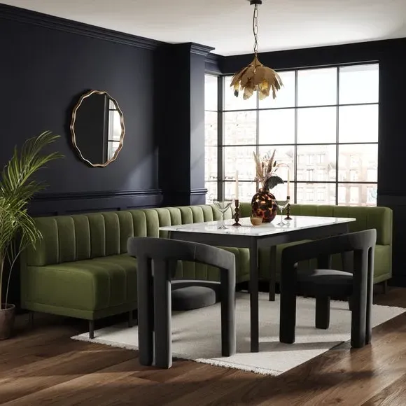 Right Hand Dining Bench - Olive, Velvet