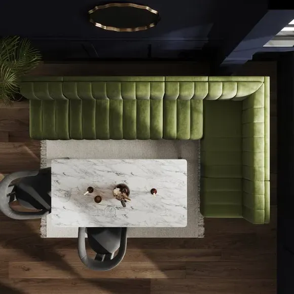 Right Hand Dining Bench - Olive, Velvet