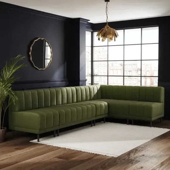 Right Hand Dining Bench - Olive, Velvet image