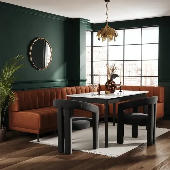 Right Hand Dining Bench - Orange, Velvet
