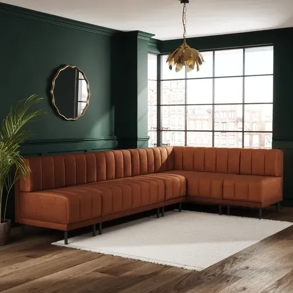 Right Hand Dining Bench - Orange, Velvet image