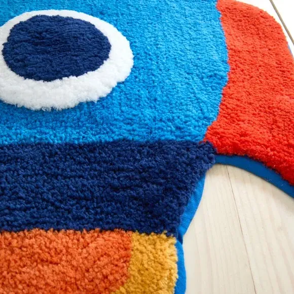 Rocket Design Kids Rug - Blue, Polyester