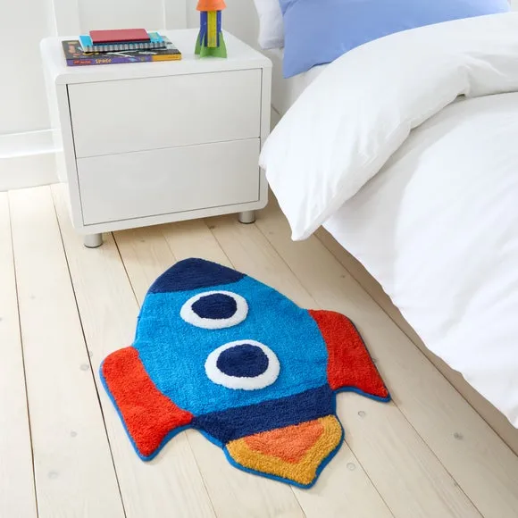 Rocket Design Kids Rug - Blue, Polyester image