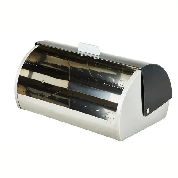 Roll Top Bread Bin - Black, Stainless Steel