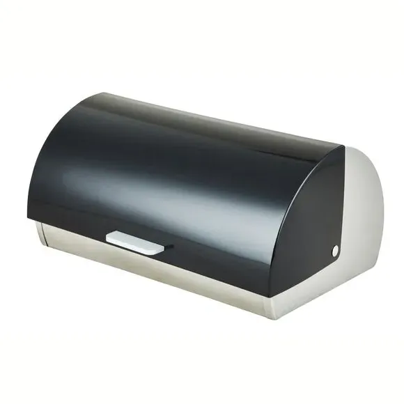 Roll Top Bread Bin - Black, Stainless Steel image